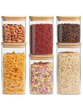 Airtight Glass Storage Canister with Lids (0.7Qt/1.2Qt/1.6Qt) Set of 6, Kitchen